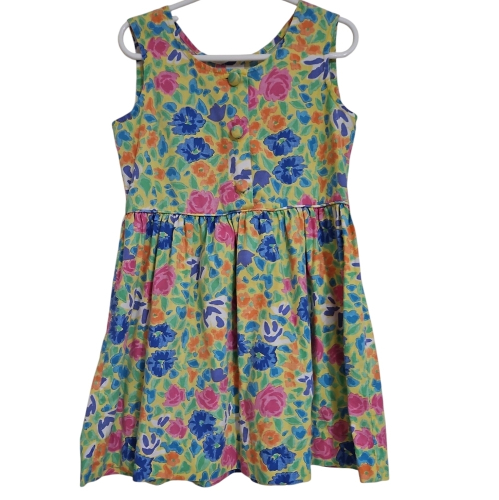Vintage Lands End Floral Colorful Spring Dress Sz 5 Girls Made In USA